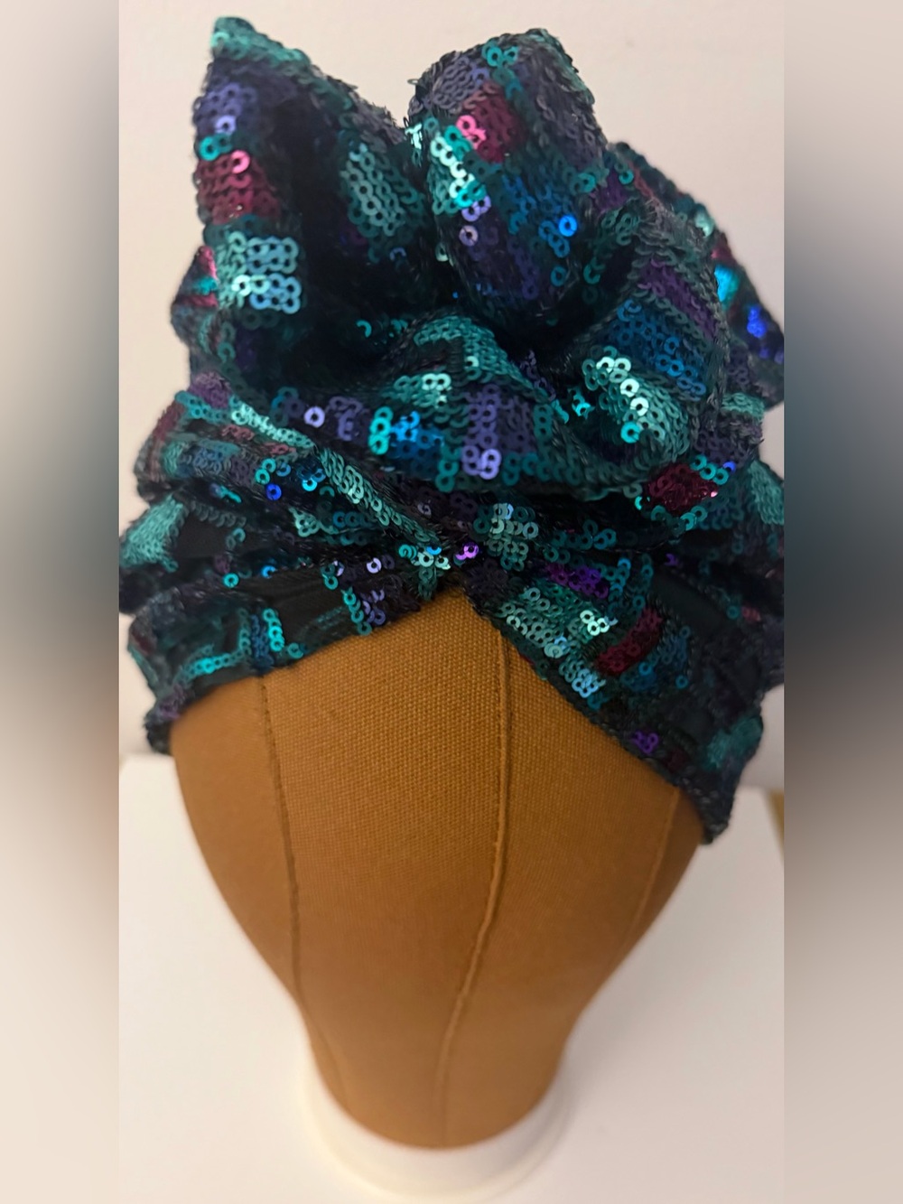 Sassy Jones Sequin Turban Headwrap in Teal, Purple & Black